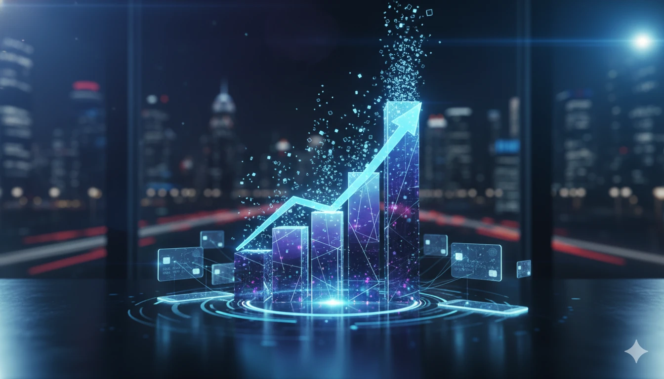 Gráfico de barras apontando crescimento dos pagamentos com cartões
