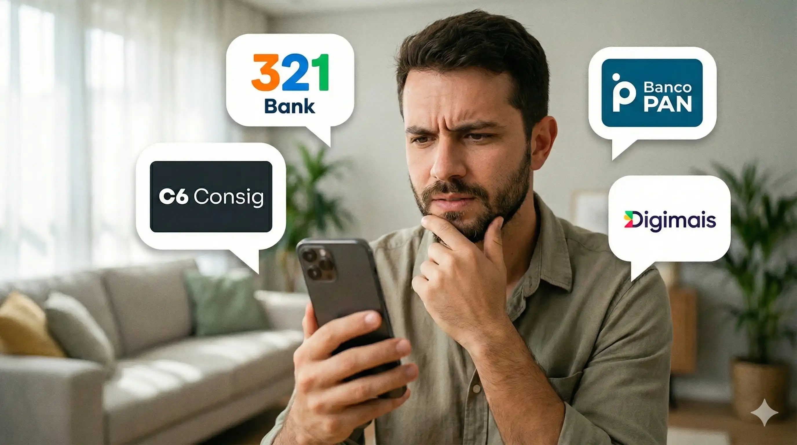 Pessoa escolhendo banco no celular